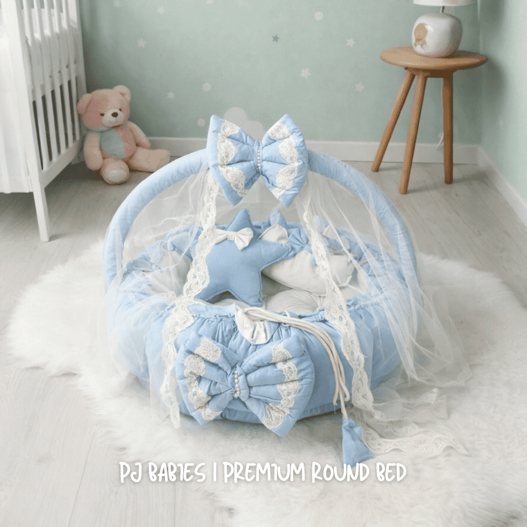 Baby Blue Cloud Reversible Premium Baby Round Cot & Play Mat