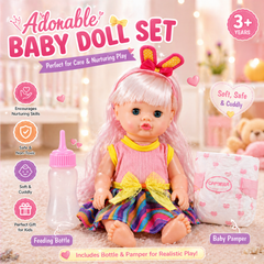 Baby Doll Care Set – Soft Body Doll with Feeding Bottle & Diaper
