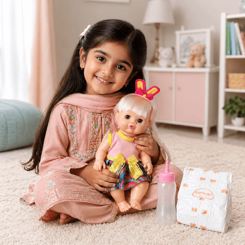 Baby Doll Care Set – Soft Body Doll with Feeding Bottle & Diaper