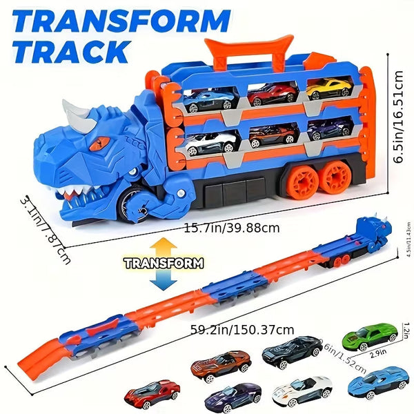 2-in-1 Dinosaur Transport Truck – Car Carrier & Launcher Hauler