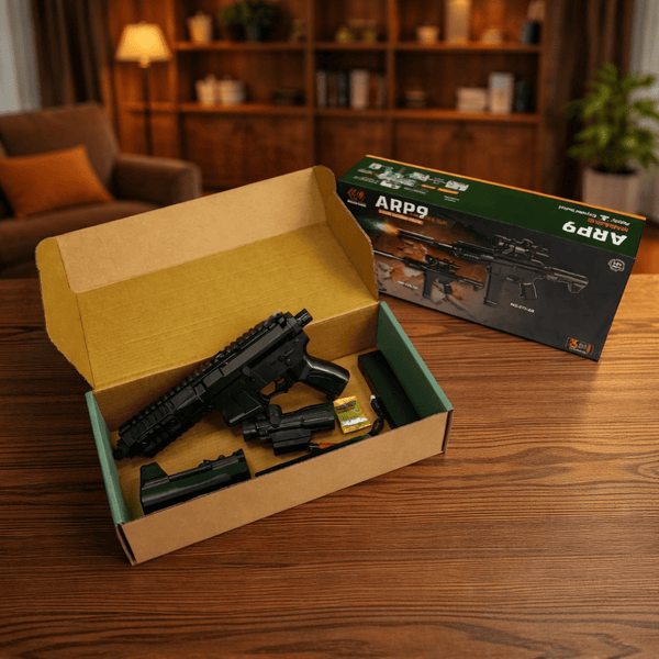 Black ARP9 Electric Water Bullet Gun – Flamethrower Style with Lithium Battery & USB Charging