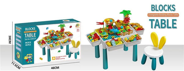 3-in-1 Building Blocks Play Table with Chair for Kids | 85 Pcs