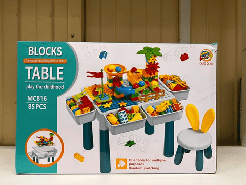 3-in-1 Building Blocks Play Table with Chair for Kids | 85 Pcs