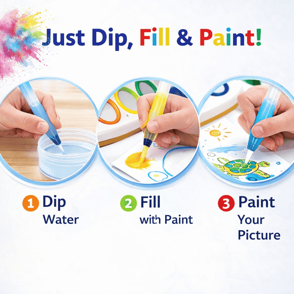 ColorDraw Magic Water Painting Set for Kids – Refillable Water Art Board with 6 Color Pads & Brush Pen