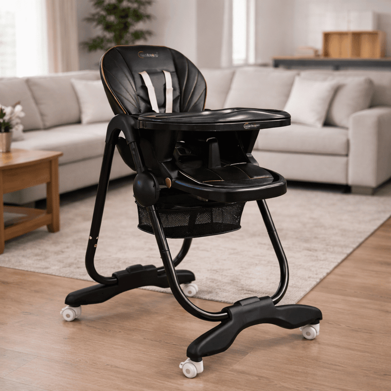 Comfort Seat Premium Baby Feeding High Chair with Wheels &  Secure Safety Belt