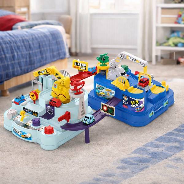 Construction Parking Playset – Multi-Level Track with Cars, Helicopters & Crane Fun