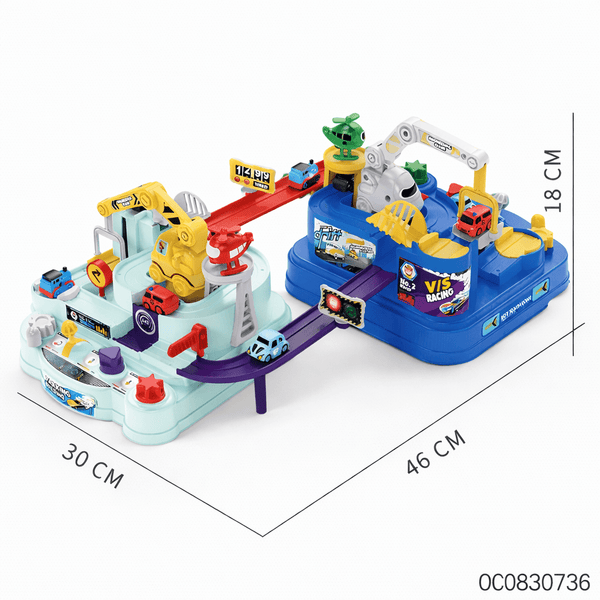Construction Parking Playset – Multi-Level Track with Cars, Helicopters & Crane Fun