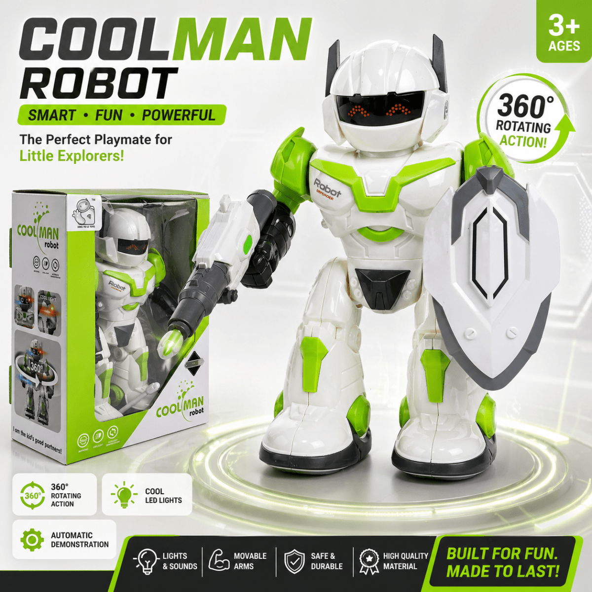 CoolMan 360° Action Robot – Lights, Sounds & Battle Gear Interactive Robot
