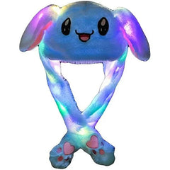 Cute Bunny Blue Winter Hat with Plush Ears & Lights – Soft Warm & Cozy Headwear