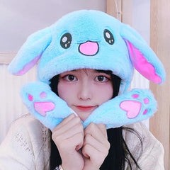 Cute Bunny Blue Winter Hat with Plush Ears & Lights – Soft Warm & Cozy Headwear