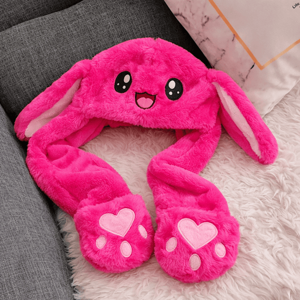 Cute Bunny Dark Pink Winter Hat with Lights & Plush Ears