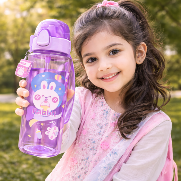 Cute Rabbit Kids Water Bottle – Leakproof Flip Lid, Straw & Easy Carry Design| 1000-ML