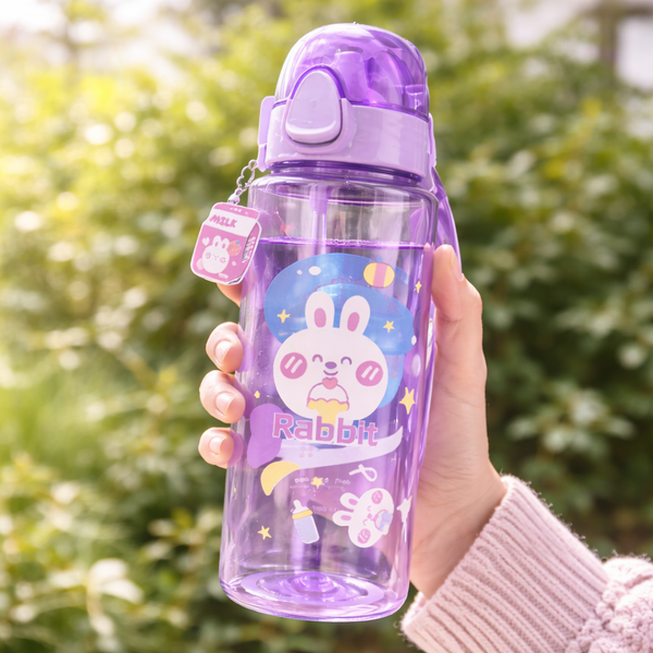 Cute Rabbit Kids Water Bottle – Leakproof Flip Lid, Straw & Easy Carry Design| 1000-ML