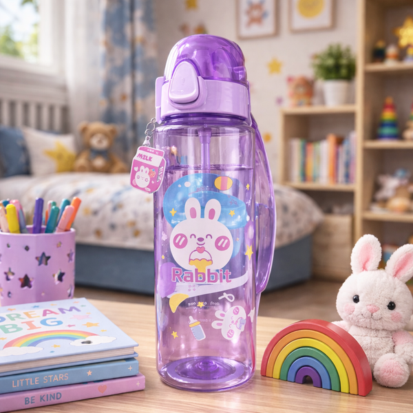 Cute Rabbit Kids Water Bottle – Leakproof Flip Lid, Straw & Easy Carry Design| 1000-ML