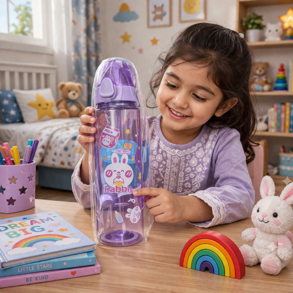 Cute Rabbit Kids Water Bottle – Leakproof Flip Lid, Straw & Easy Carry Design| 1000-ML