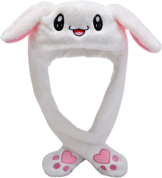 Cute White Bunny Winter Hat with Plush Ears & Lights – Soft Warm & Cozy Headwear
