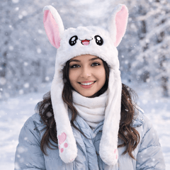 Cute White Bunny Winter Hat with Plush Ears & Lights – Soft Warm & Cozy Headwear