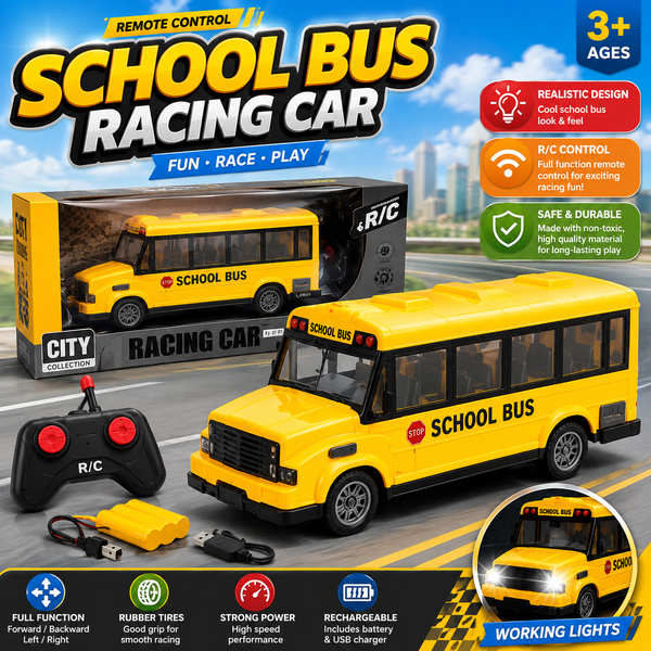 Rechargeable RC School Bus with Remote Control & Lights