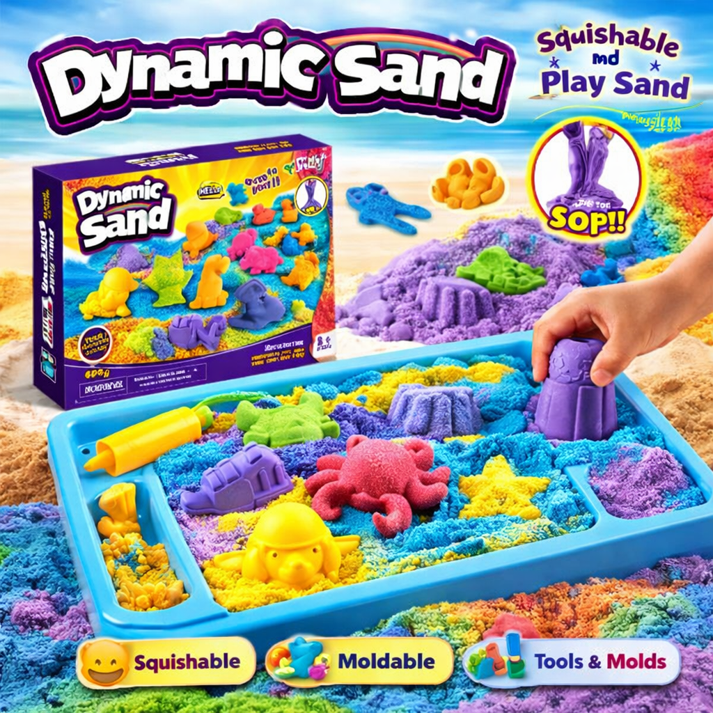 Dynamic Kinetic Sand Play Set with Molds – Soft Sensory Sand Kit for Kids