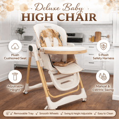 Electric Baby Feeding High Chair with Swing & Height Adjustment – Beige