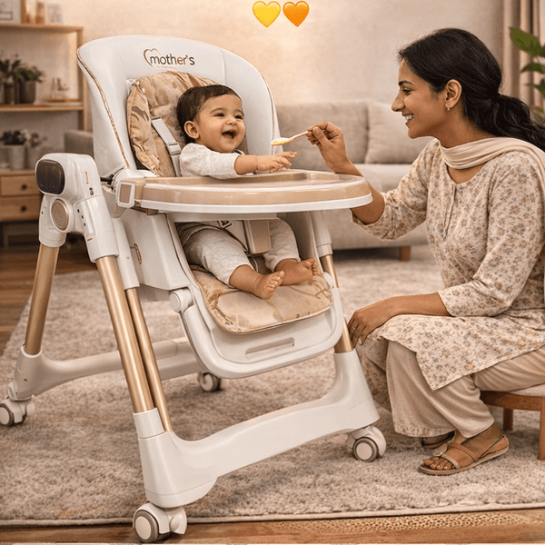Electric Baby Feeding High Chair with Swing & Height Adjustment – Beige