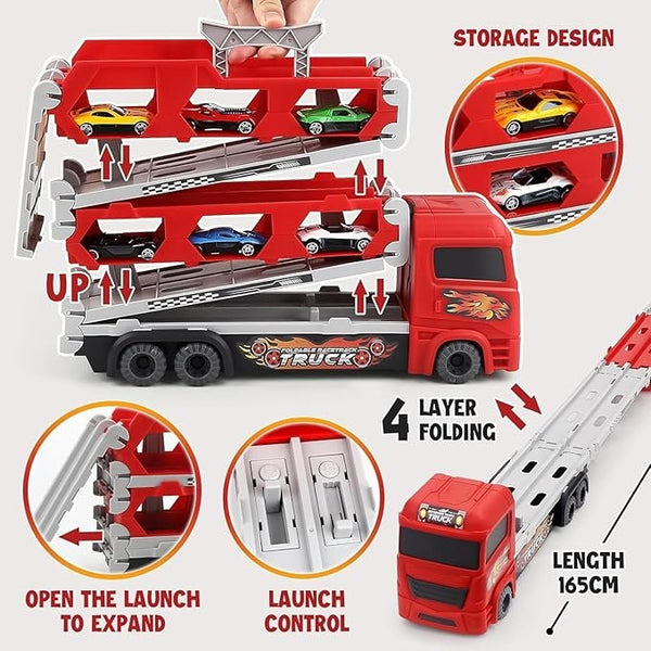 🚚💥 Foldable Transport Truck Toy with Car Ejection Launcher