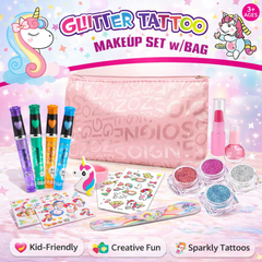 Glitter Tattoo Makeup Kit with Bag – Kids Sparkling Body Art Set