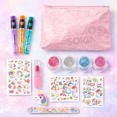 Glitter Tattoo Makeup Kit with Bag – Kids Sparkling Body Art Set