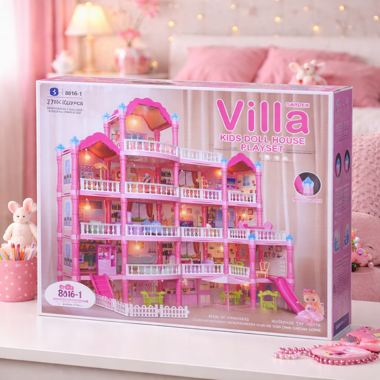 Grand Garden Villa Dollhouse Playset | 377 PCS – Ultimate Princess Mansion Experience