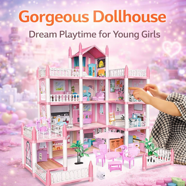 Grand Princess Doll House Mansion – 3-Storey Play House with Furniture