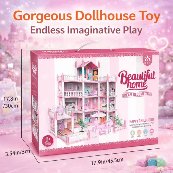 Grand Princess Doll House Mansion – 3-Storey Play House with Furniture