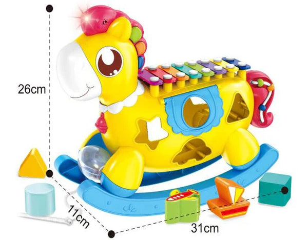 Huanger Rocking Horse Activity Center – Musical Learning Rocker with Shape Sorter & Xylophone