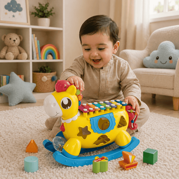 Huanger Rocking Horse Activity Center – Musical Learning Rocker with Shape Sorter & Xylophone