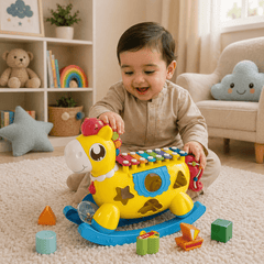 Huanger Rocking Horse Activity Center – Musical Learning Rocker with Shape Sorter & Xylophone