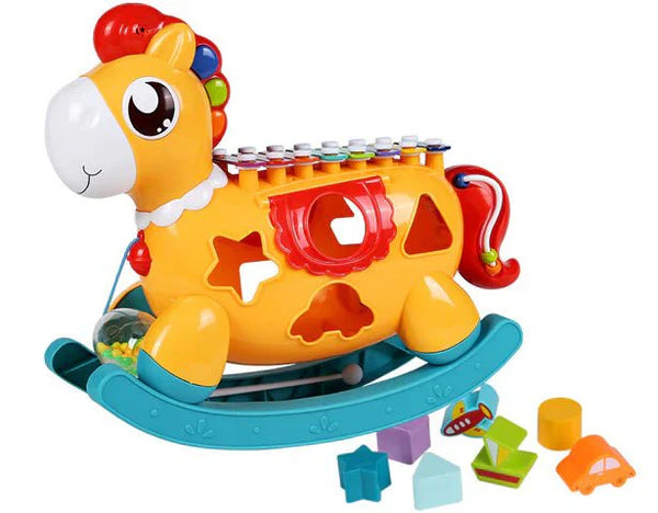 Huanger Rocking Horse Activity Center – Musical Learning Rocker with Shape Sorter & Xylophone
