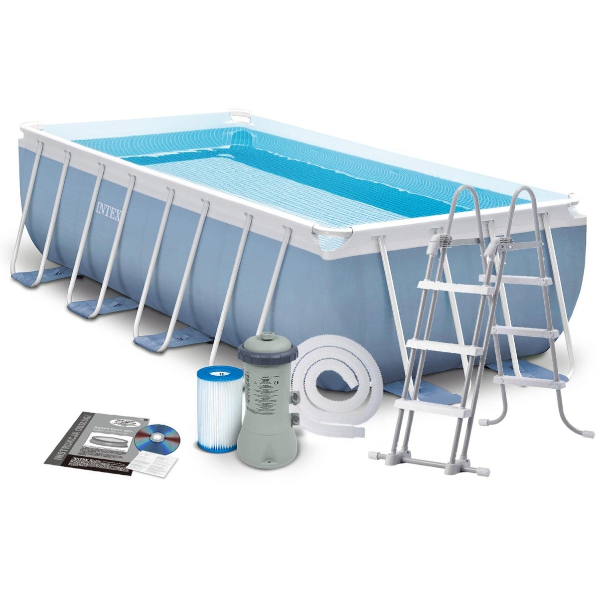 Intex Rectangular Prism Frame Pool with Filter Pump & Ladder | 9.5 Feet+ x 5.5 Feet+ x 2.5 Feet+