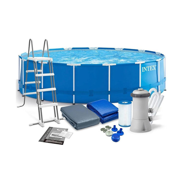 Intex Round Metal Frame Pool Set with Accessories | 15 Feet x 4 Feet