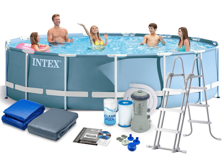Intex Round  Prism Frame Above Ground Pool with Accessories | 15 Feet x 3.5 Feet