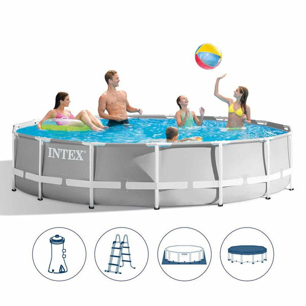 Intex Round  Prism Frame Above Ground Pool with Accessories | 15 Feet x 3.5 Feet