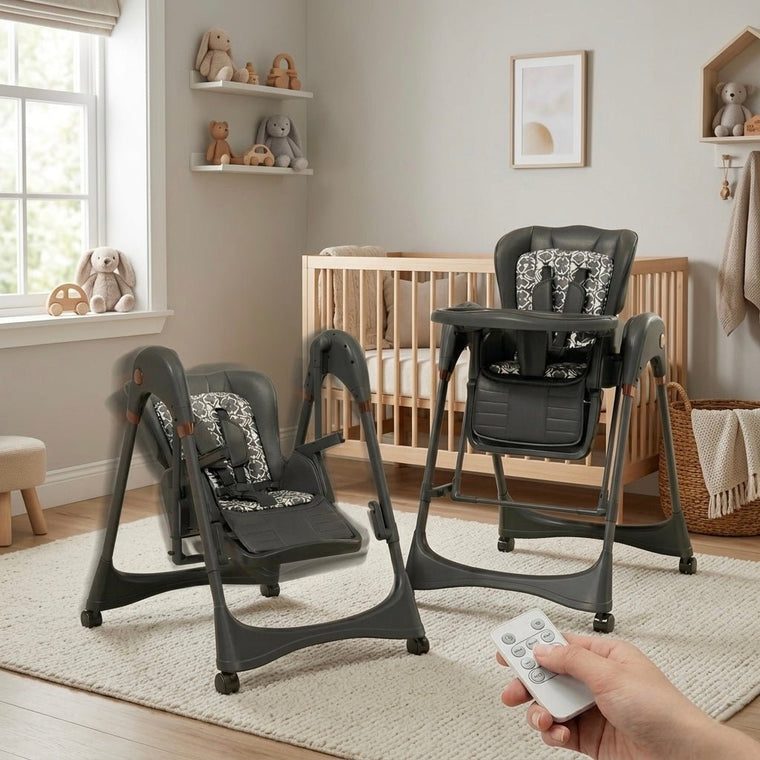 Kidilo Adjustable Electric  Baby Feeding High Chair with Wheels, Tray & Cushioned Seat