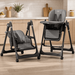 Kidilo Premium 2-in-1 Baby Feeding High Chair with Wheels & Safety Harness