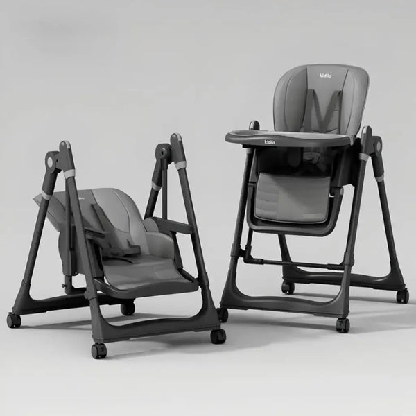 Kidilo Premium 2-in-1 Baby Feeding High Chair with Wheels & Safety Harness