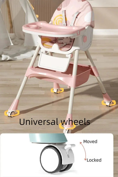 Kidilo Premium 3-in-1 Convertible Baby Feeding High Chair with Wheels