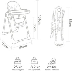 Kidilo  Adjustable 2-in-1 Baby Feeding High Chair with Reclining Seat, Wheels & 5-Point Safety Harness