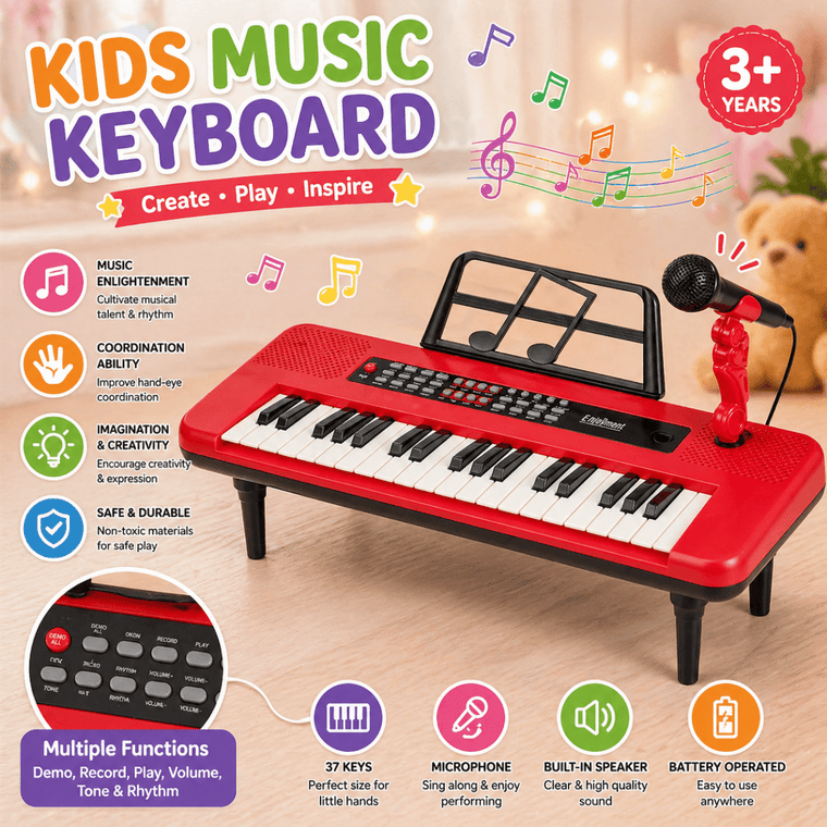 Kids Electronic Keyboard Piano with Microphone – Musical Learning & Performance Set