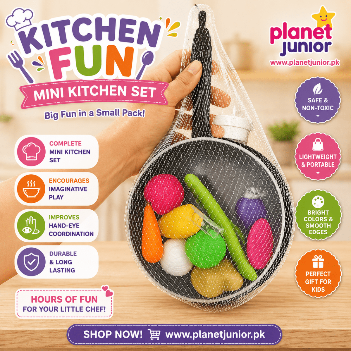 Kids Pretend Play Cooking Pan Set with Colorful Vegetables 🌽🍅