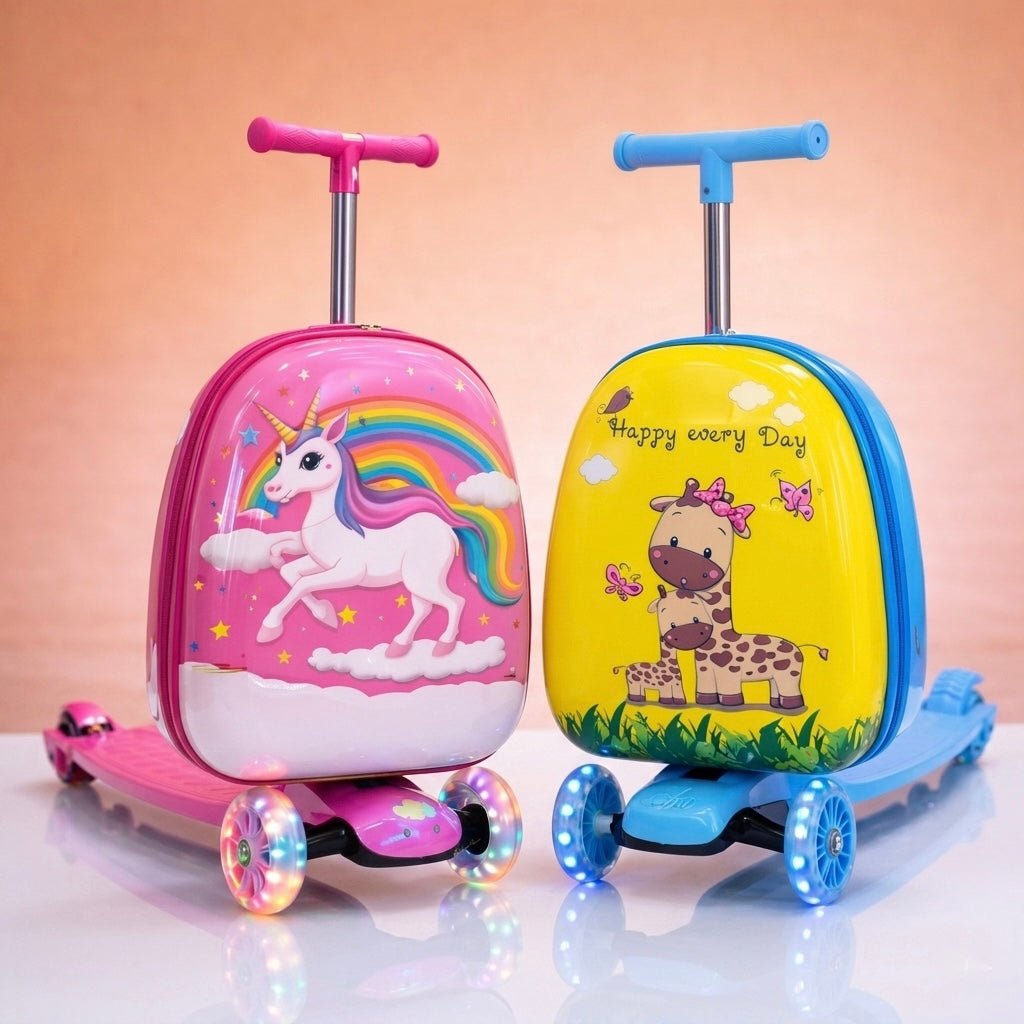 Kids Scooter Backpack – Unicorn or Giraffe Ride-On Trolley Bag