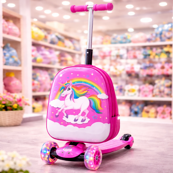 Kids Scooter Backpack – Unicorn or Giraffe Ride-On Trolley Bag
