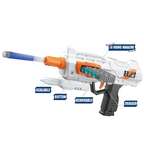 Kids Soft Bullet Blaster – Chain-Fed 24 Crazy Shot Gun for Shooting Games