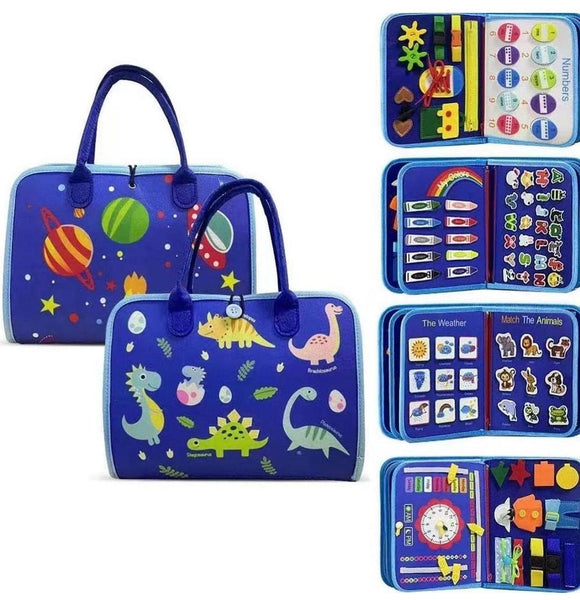 Large Size - 8 Page Dinosaur Busy Book with Handle – Fun Learning Activity Bag